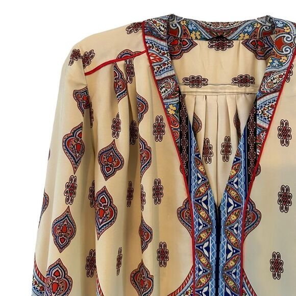 Vintage (tagless) long sleeve v-neck top w/boho print - Picture 5 of 13